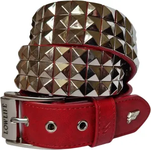 Lowlife of London Belts Triple S Studded 3 Row Pyramid Leather Belt, Studded Punk Goth Rock Pyramid Belt, Metal Stud