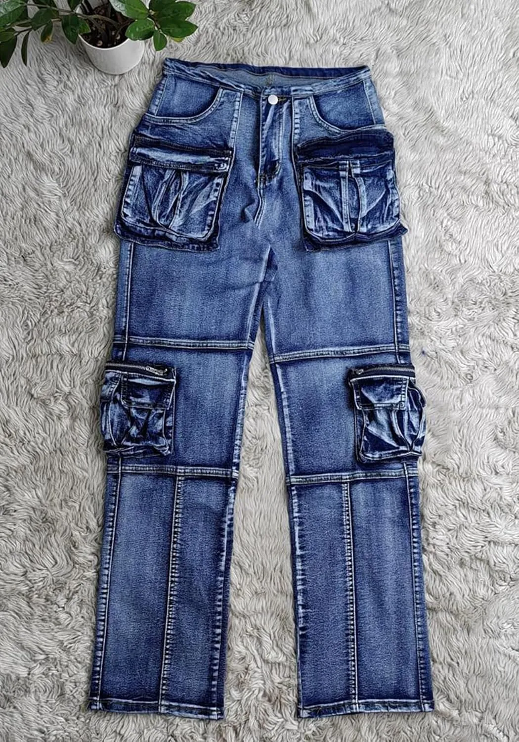 Lucuna Cargo Jeans for Women Y2K High Waist Baggy Jeans Multi-Pockets Straight Leg Cargo Pants