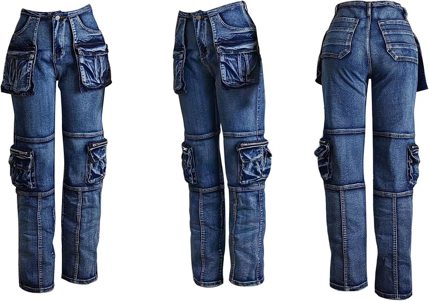 Lucuna Cargo Jeans for Women Y2K High Waist Baggy Jeans Multi-Pockets Straight Leg Cargo Pants