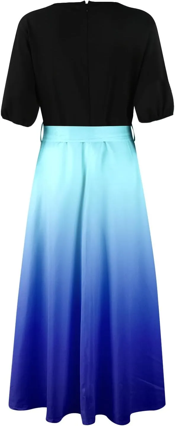 Maxi Dresses for Women 2025 Summer V Neck Floral Maxi Dress Trendy Short Sleeve Split A Line Long Dresses with Belt