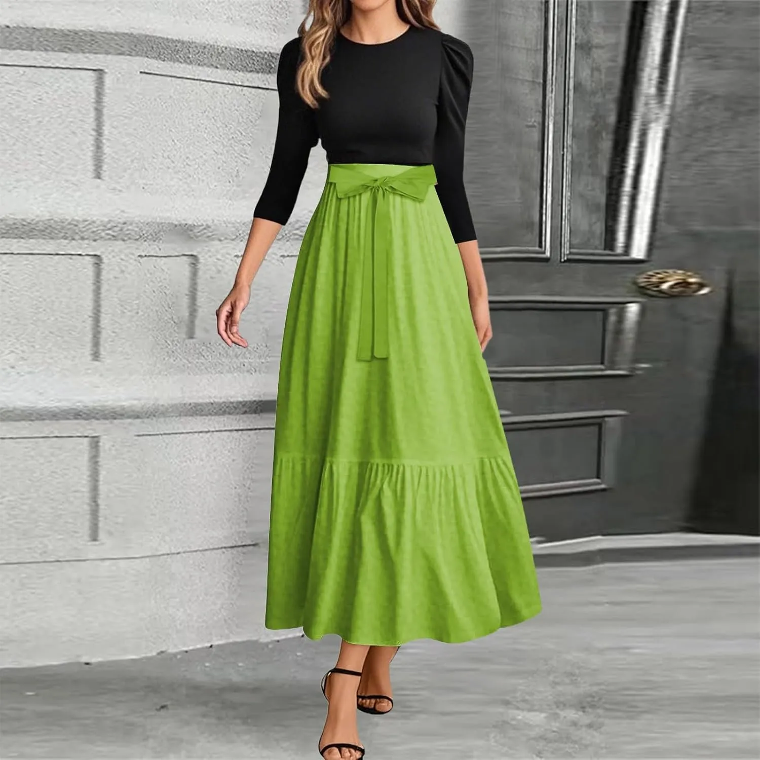 Maxi Dresses for Women Summer 3/4 Sleeve Floral Long Dress Elegant Party Cocktail A Line Flowy Fall Dress