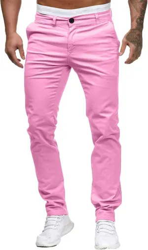 Men Chinos Joggers Pants Straight Fit Canvas Work Pant Elastic Waist Drawstring Flex Tapered Pant with Multi Pockets