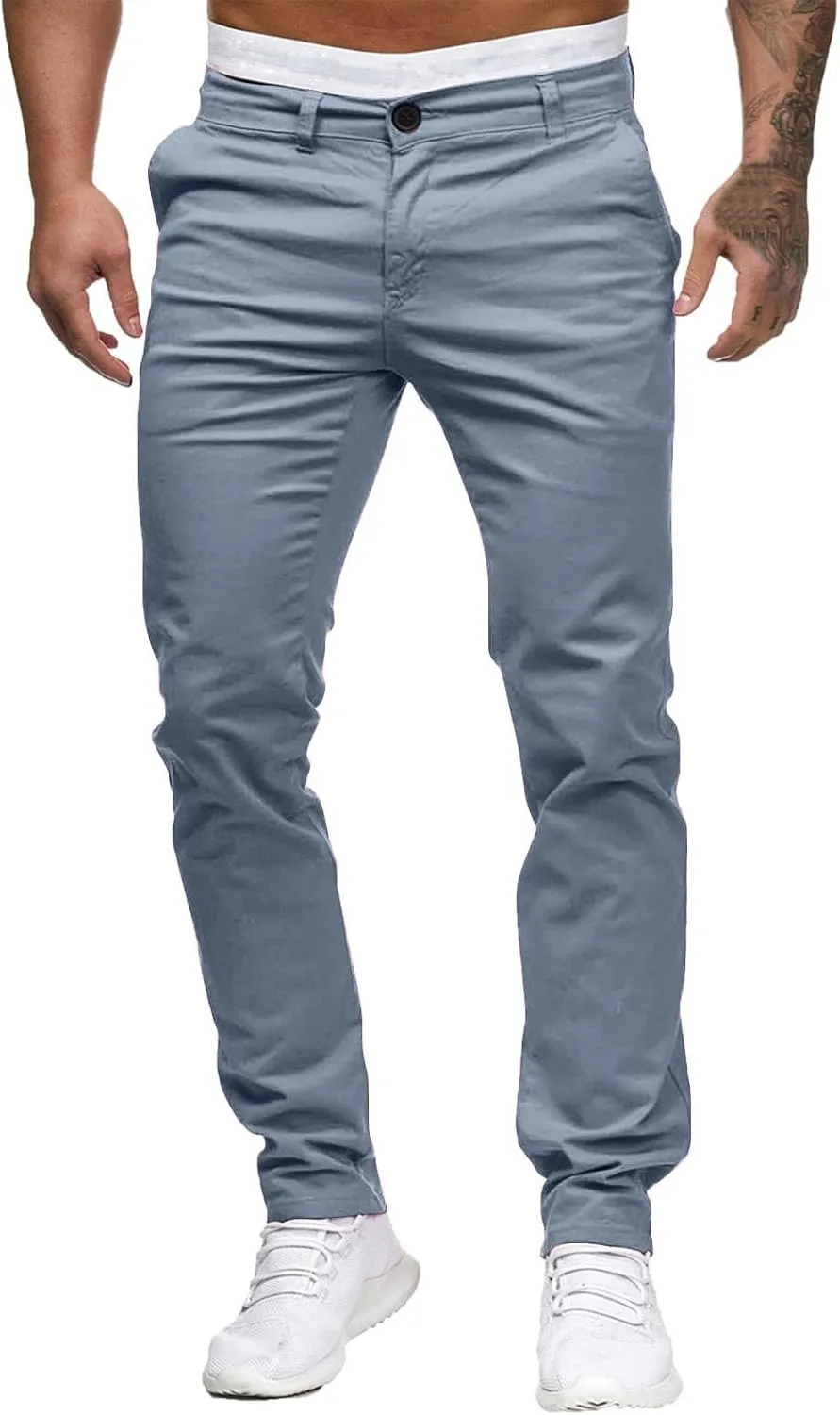 Men Joggers Pants Twill Straight Fit Canvas Work Pant Elastic Waist Drawstring Flex Tapered Pant with Multi Pockets