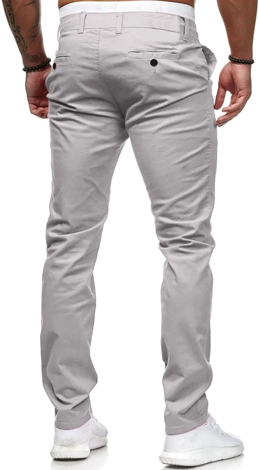 Men Joggers Pants Twill Straight Fit Canvas Work Pant Elastic Waist Drawstring Flex Tapered Pant with Multi Pockets