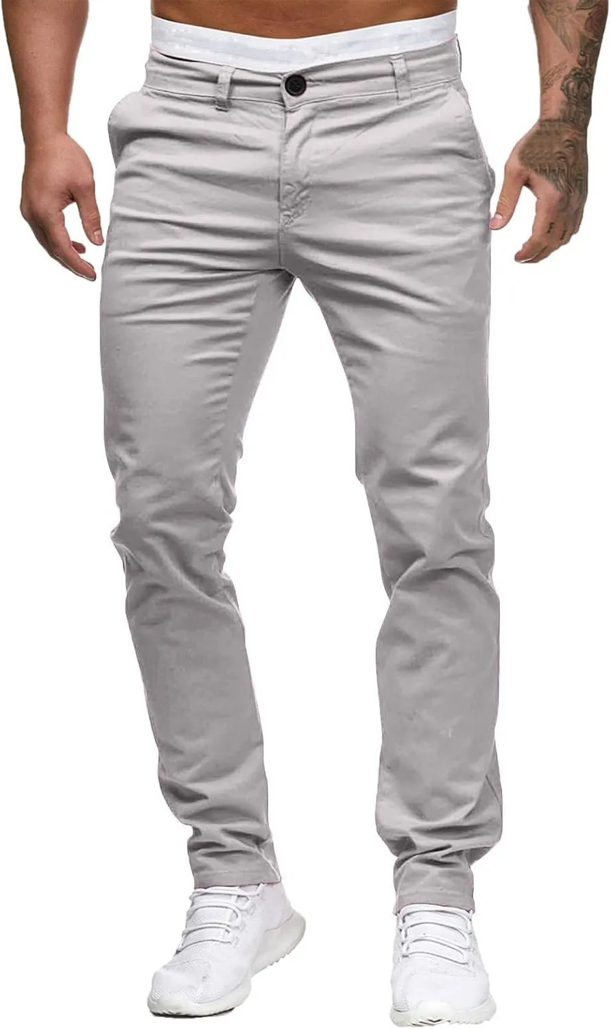 Men Joggers Pants Twill Straight Fit Canvas Work Pant Elastic Waist Drawstring Flex Tapered Pant with Multi Pockets