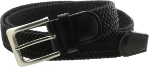 Mens Braided Elastic Stretch Belt Leather Tipped End and Silver Metal Buckle