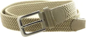 Mens Braided Elastic Stretch Belt Leather Tipped End and Silver Metal Buckle