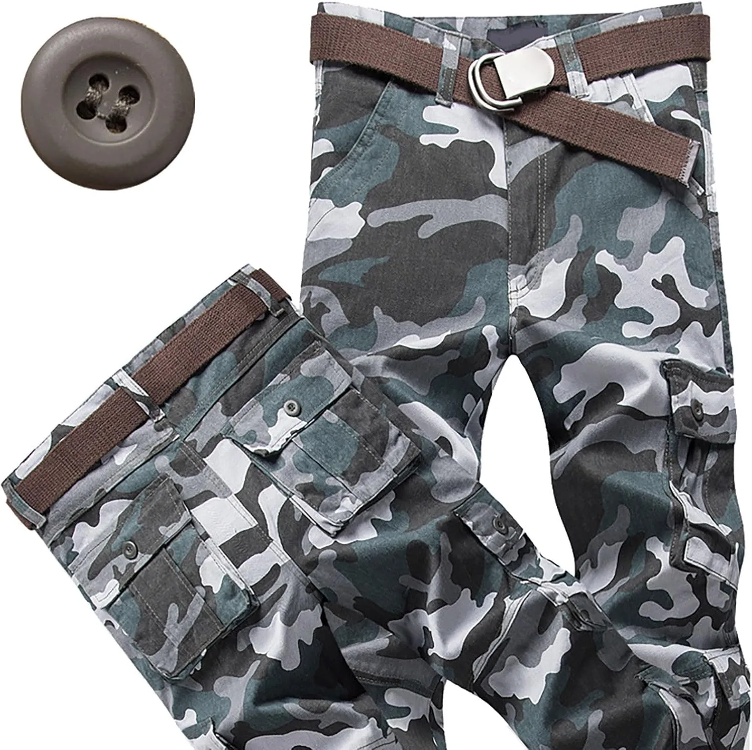 Men's Camo Cargo Pants Trousers Hiking Pants 8 Pocket Plain Comfort Breathable Outdoor Daily Work Pants for Hiking