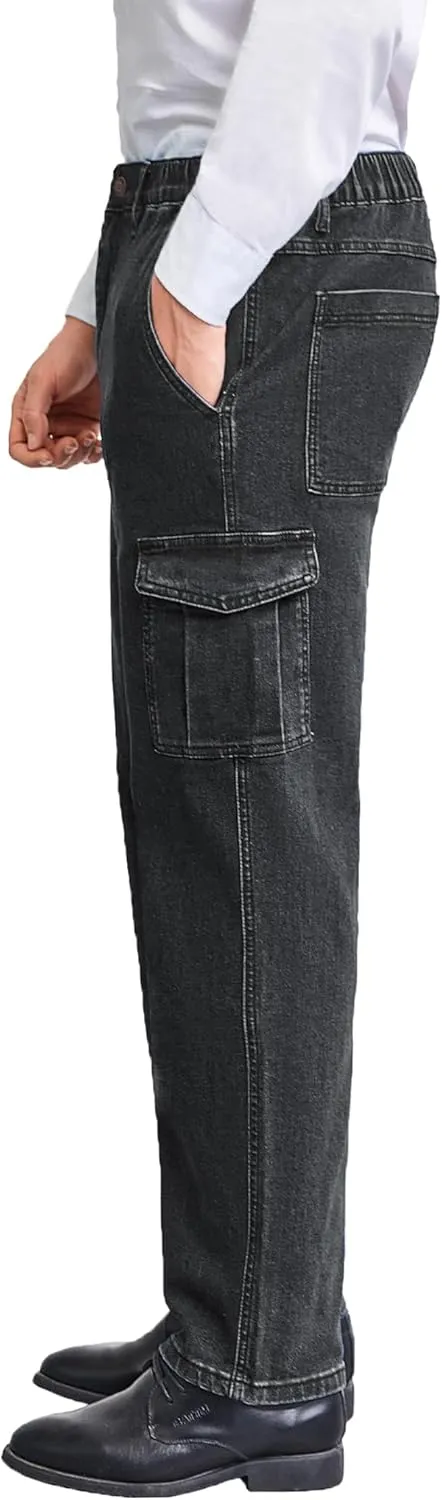 Mens Cargo Jeans with Elastic Waist Relaxed Fit Denim Cargo Pants Men Easy Wear Perfect for Outdoor