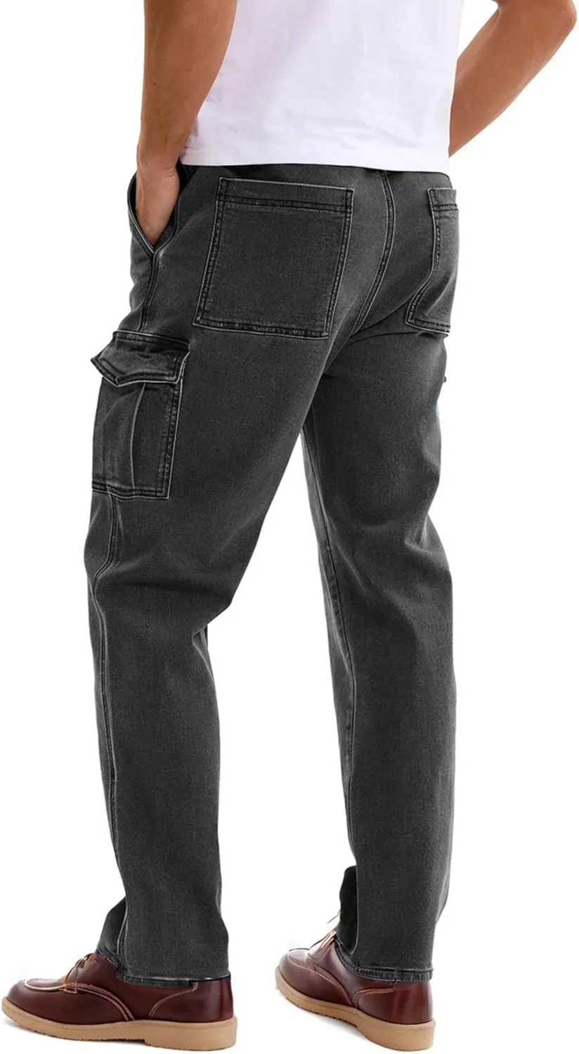 Mens Cargo Jeans with Elastic Waist Relaxed Fit Denim Cargo Pants Men Easy Wear Perfect for Outdoor