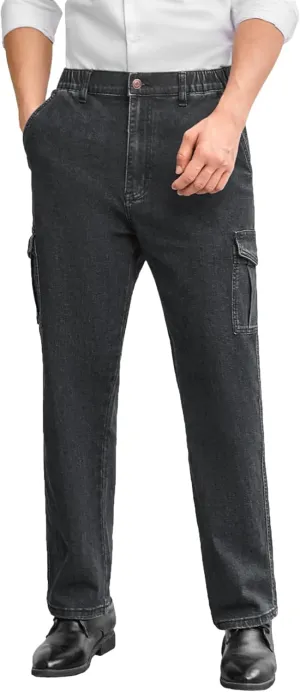 Mens Cargo Jeans with Elastic Waist Relaxed Fit Denim Cargo Pants Men Easy Wear Perfect for Outdoor