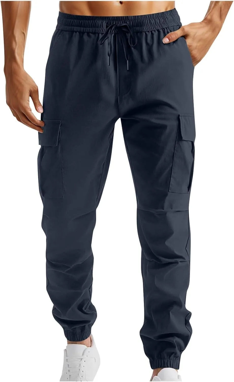 Mens Casual Cargo Joggers Pants Elastic Waist Drawstring Stretch Work Pants Tapered Sweatpants with Multi Pockets