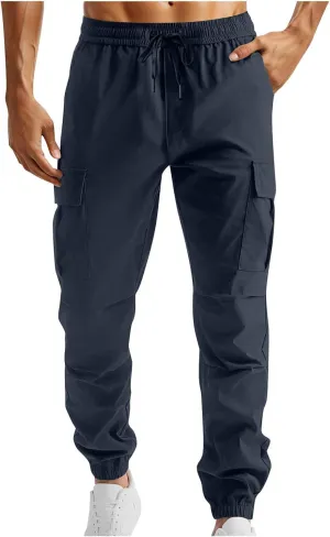 Mens Casual Cargo Joggers Pants Elastic Waist Drawstring Stretch Work Pants Tapered Sweatpants with Multi Pockets