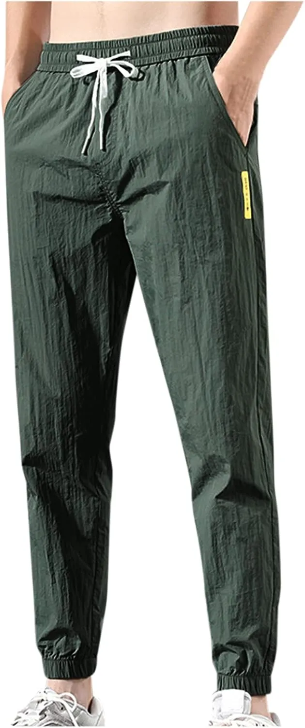 Mens Casual Linen Pants Workout Athletic Joggers Loose and Light Trousers Lightweight Pant Leisure and Daily Wear