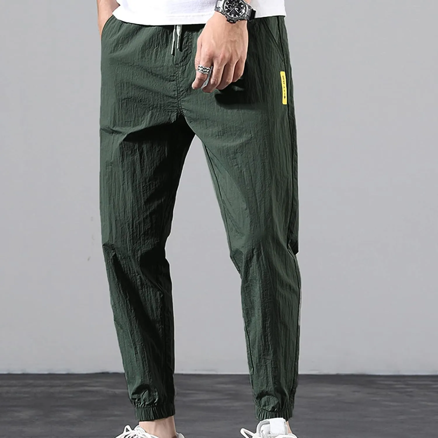 Mens Casual Linen Pants Workout Athletic Joggers Loose and Light Trousers Lightweight Pant Leisure and Daily Wear