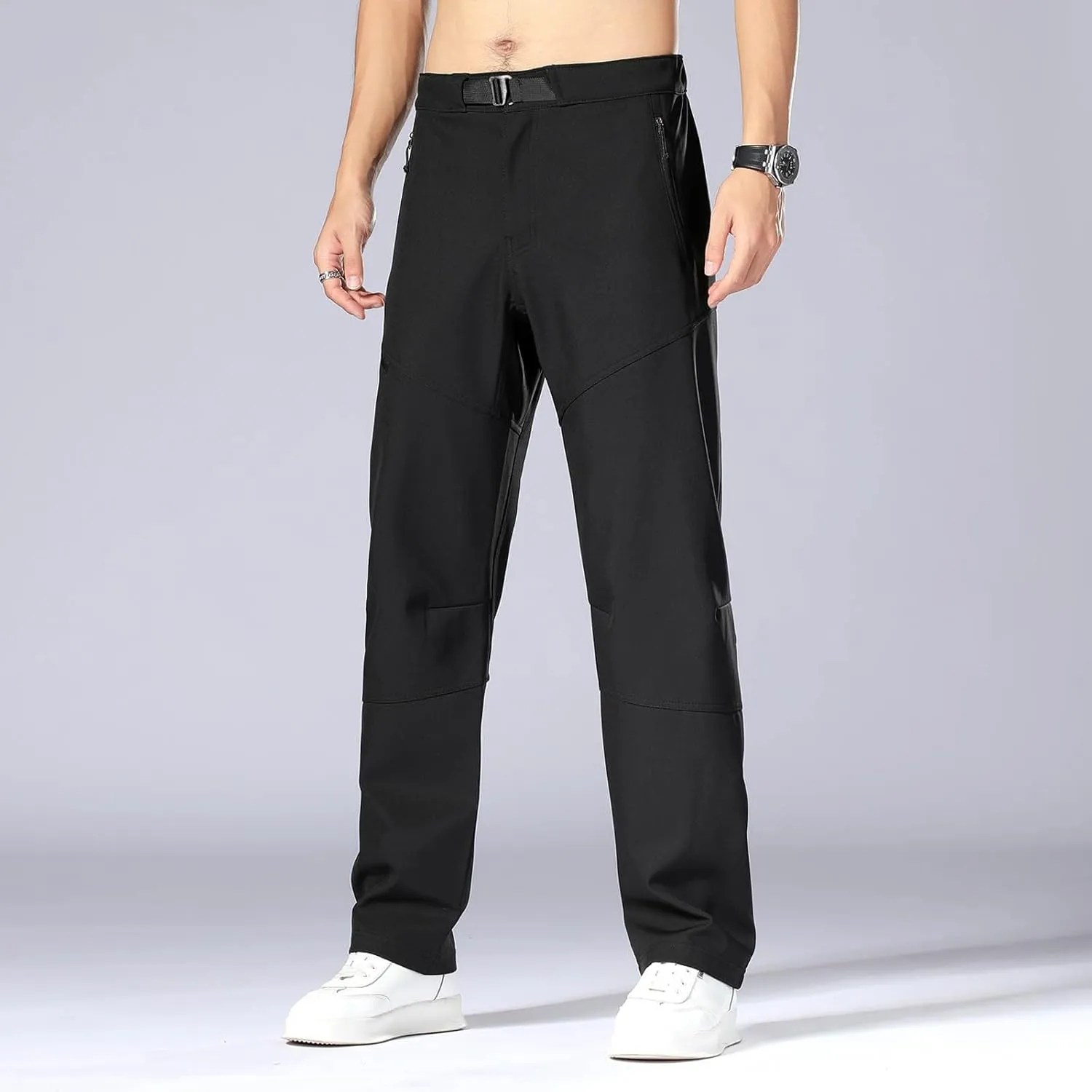 Men's Casual Sports Pants Loose Fit Elastic Waist Patchwork Sweatpants Pants Lightweight Solid Straight Trousers