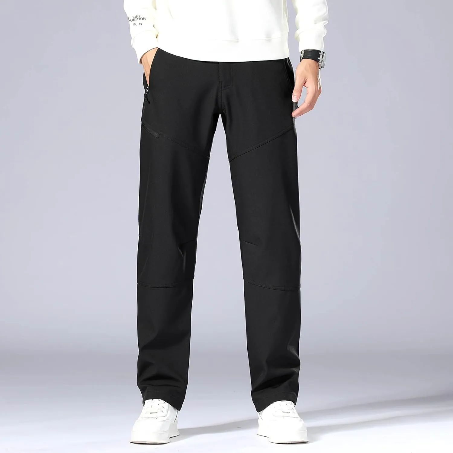 Men's Casual Sports Pants Loose Fit Elastic Waist Patchwork Sweatpants Pants Lightweight Solid Straight Trousers