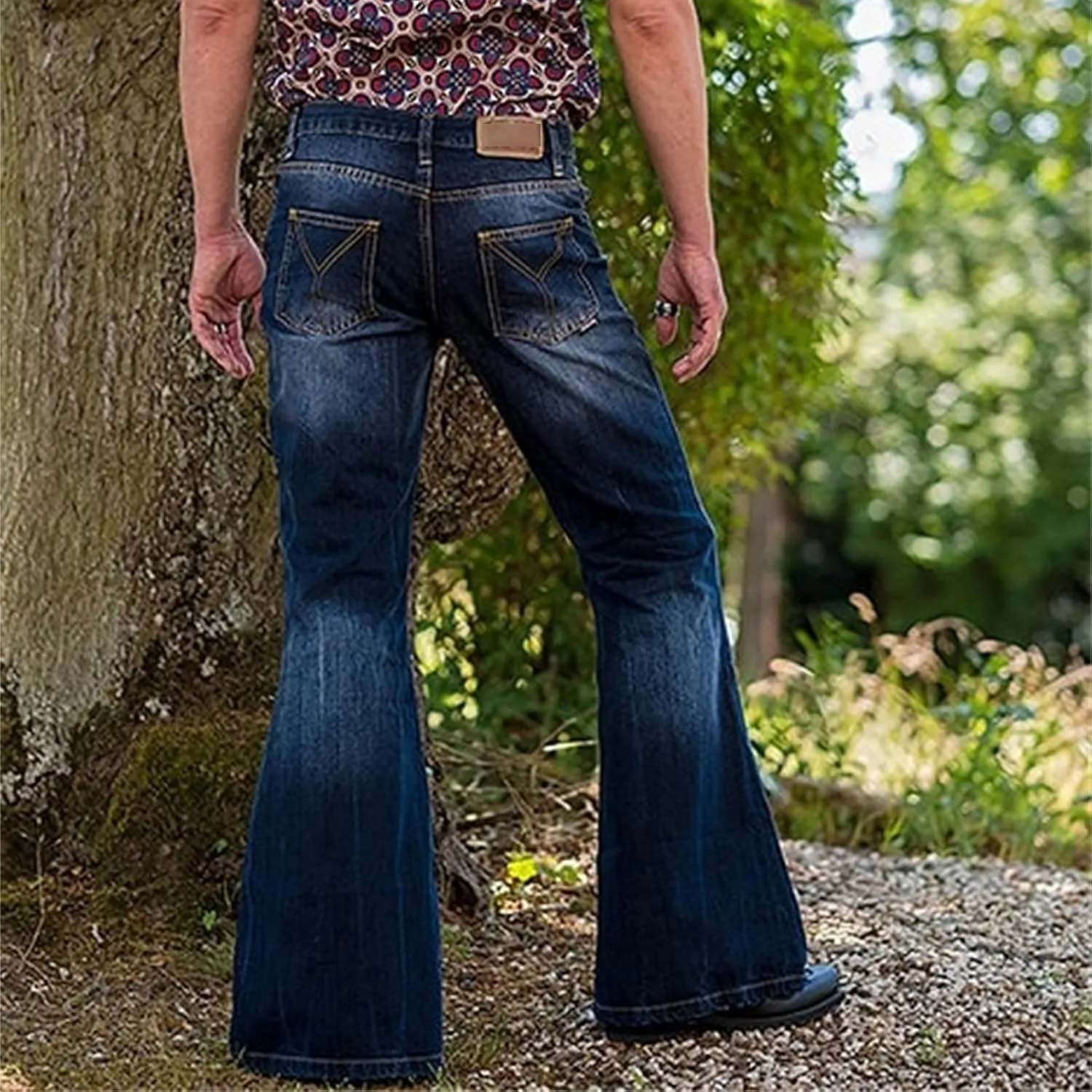 Men's Classic Disco Retro Flared Denim Pants Vintage Relaxed Bell Bottom Jeans 60s 70s Stretch Jean Trousers