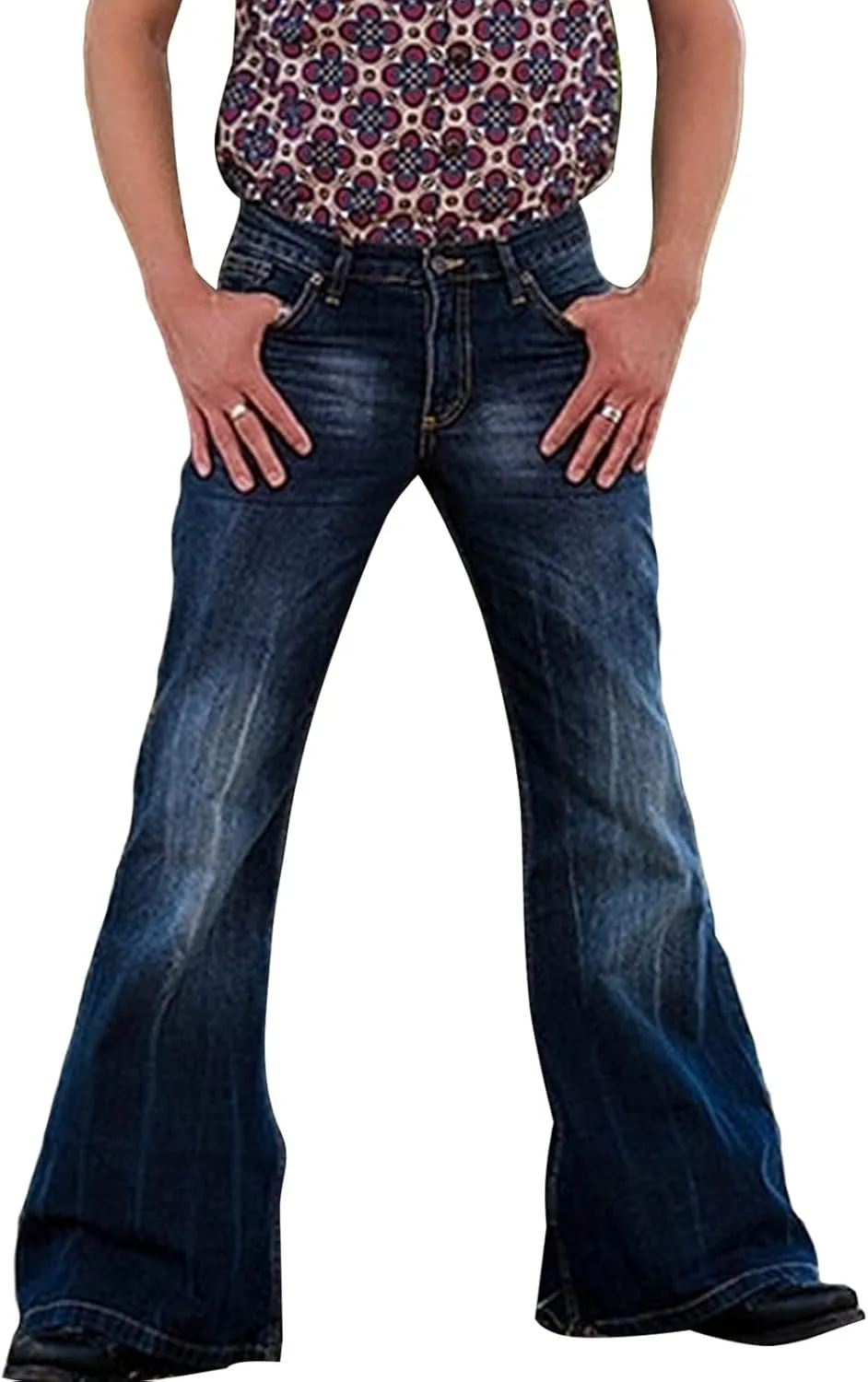 Men's Classic Disco Retro Flared Denim Pants Vintage Relaxed Bell Bottom Jeans 60s 70s Stretch Jean Trousers