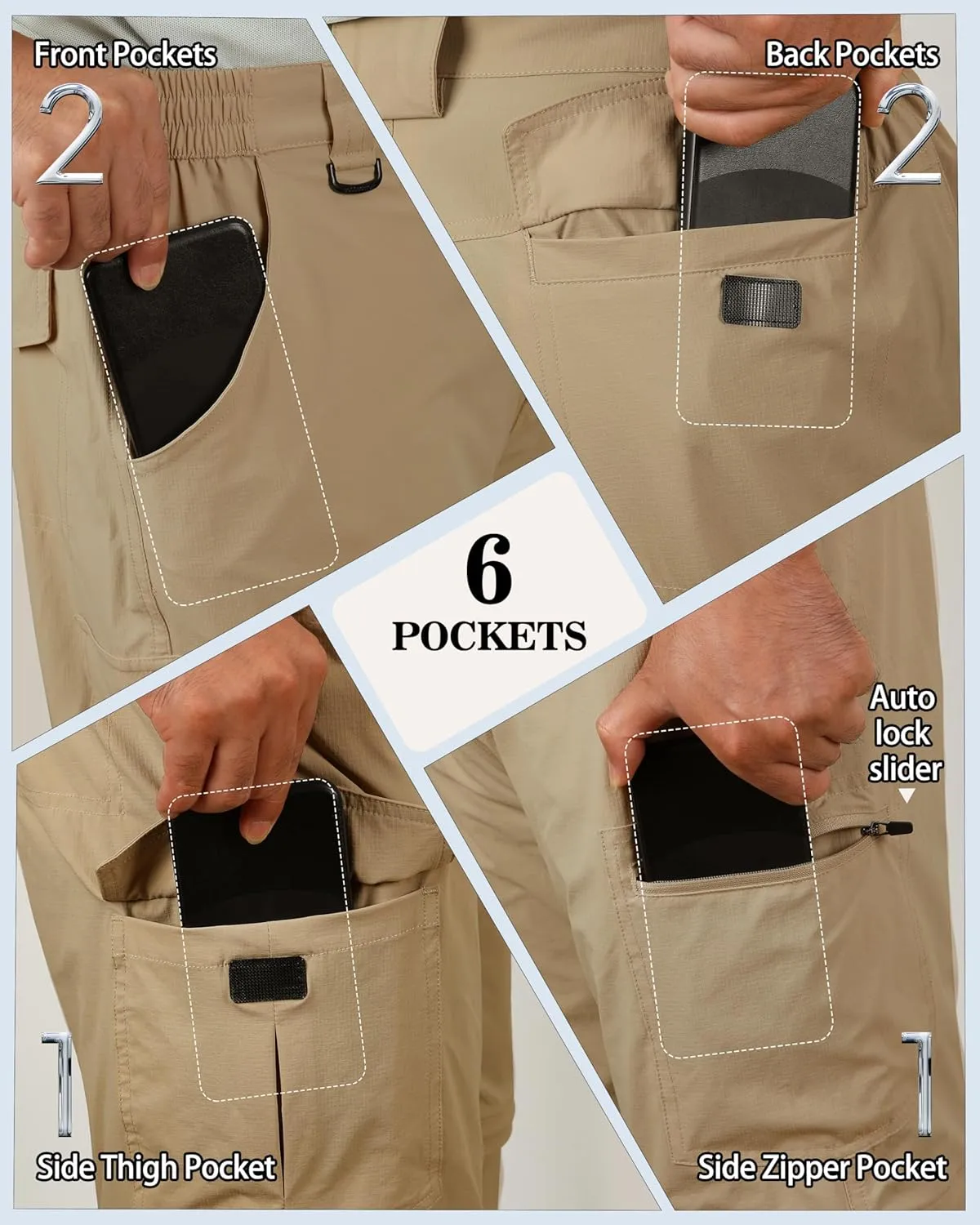 Men's Convertible Hiking Pants Lightweight Quick Dry Zip Off Light Stretch Pants Fishing Camping Outdoor Travel