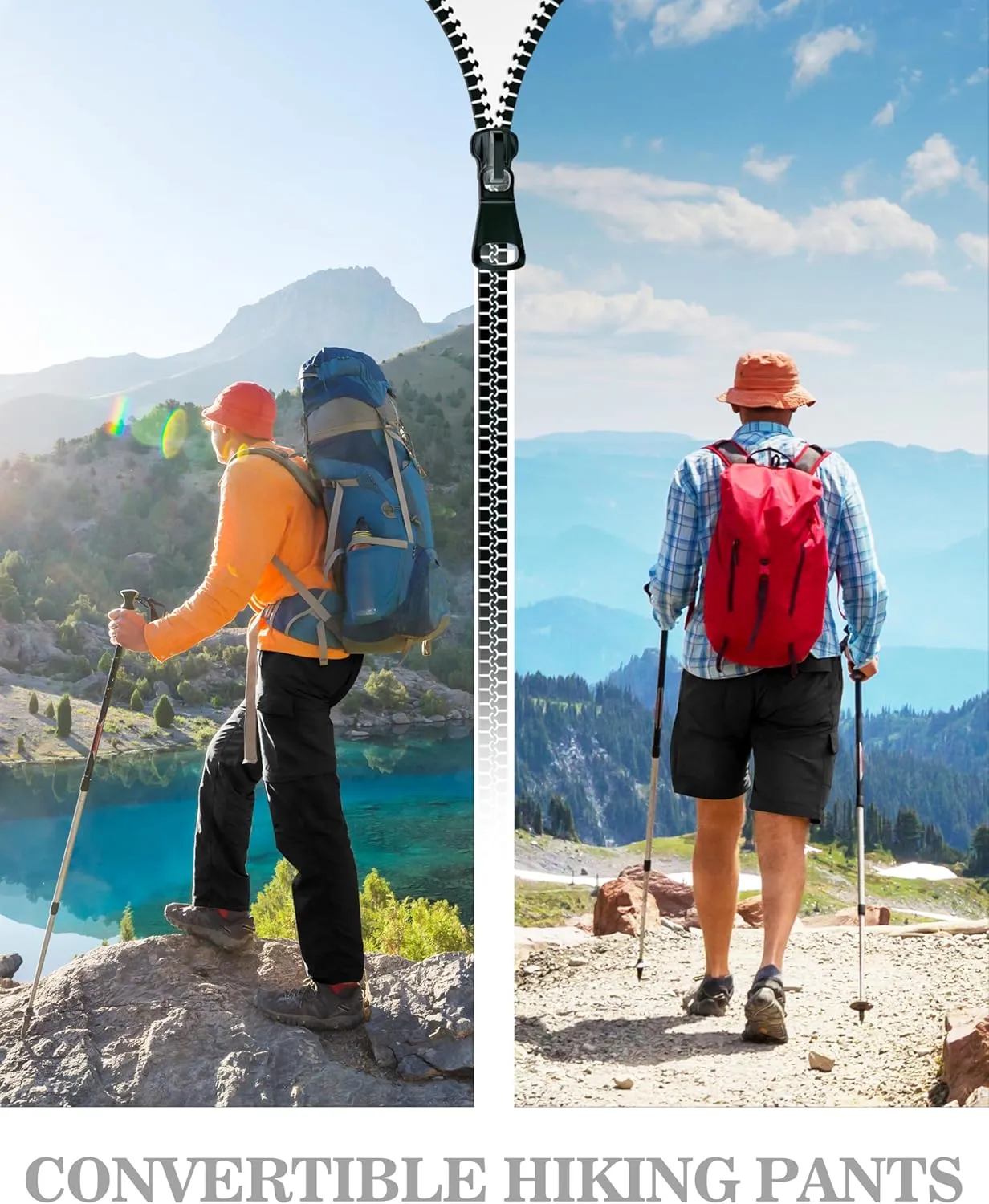 Men's Convertible Hiking Pants Lightweight Quick Dry Zip Off Light Stretch Pants Fishing Camping Outdoor Travel