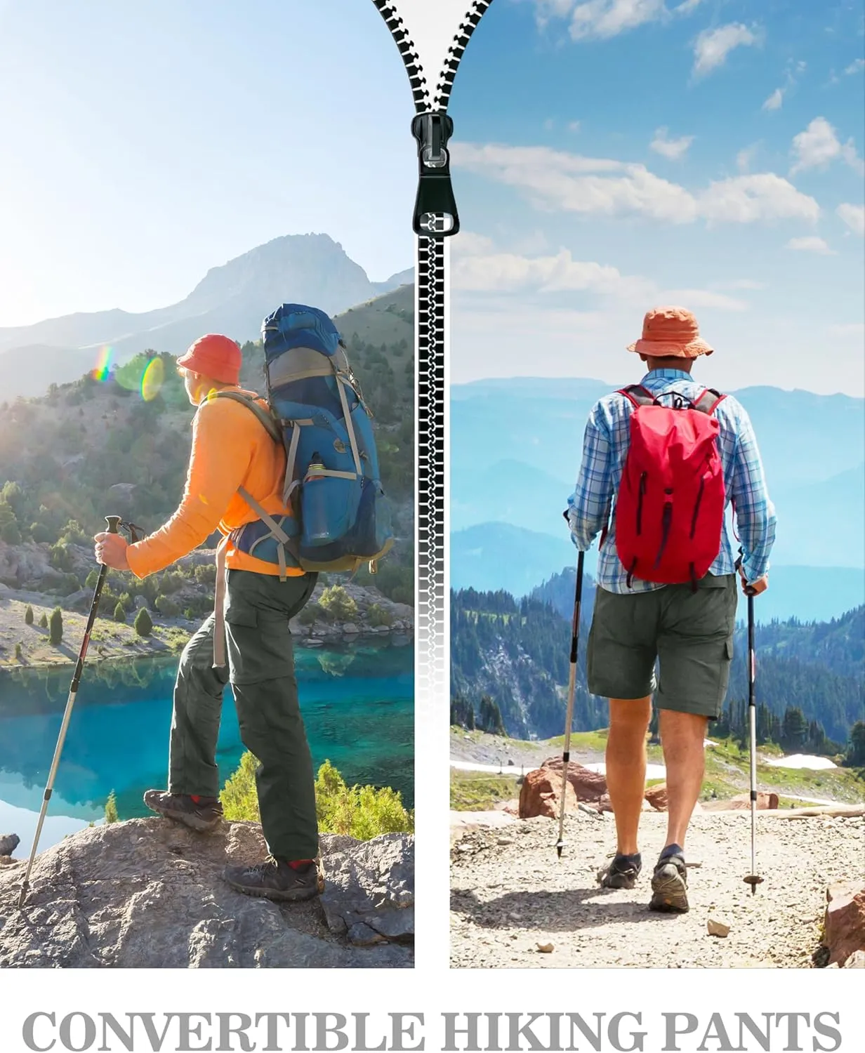 Men's Convertible Hiking Pants Lightweight Quick Dry Zip Off Light Stretch Pants Fishing Camping Outdoor Travel