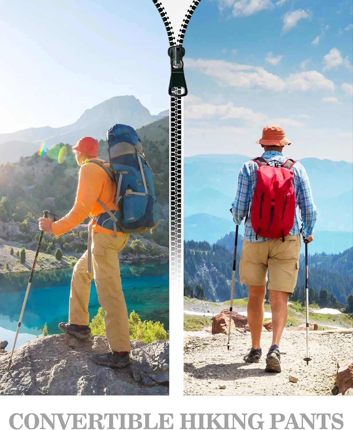 Men's Convertible Hiking Pants Lightweight Quick Dry Zip Off Light Stretch Pants Fishing Camping Outdoor Travel