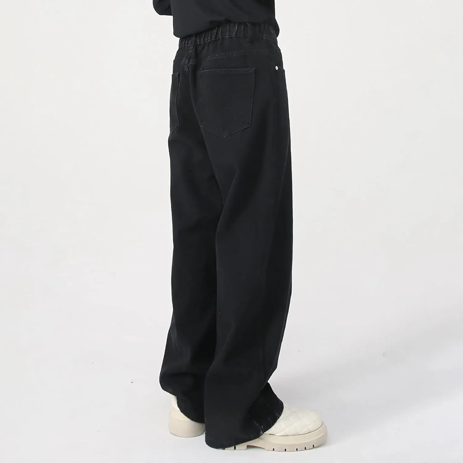 Men's Elastic Waist Relaxed Fit Jeans Straight Leg Stretch Comfort Denim Jeans for Men Tie