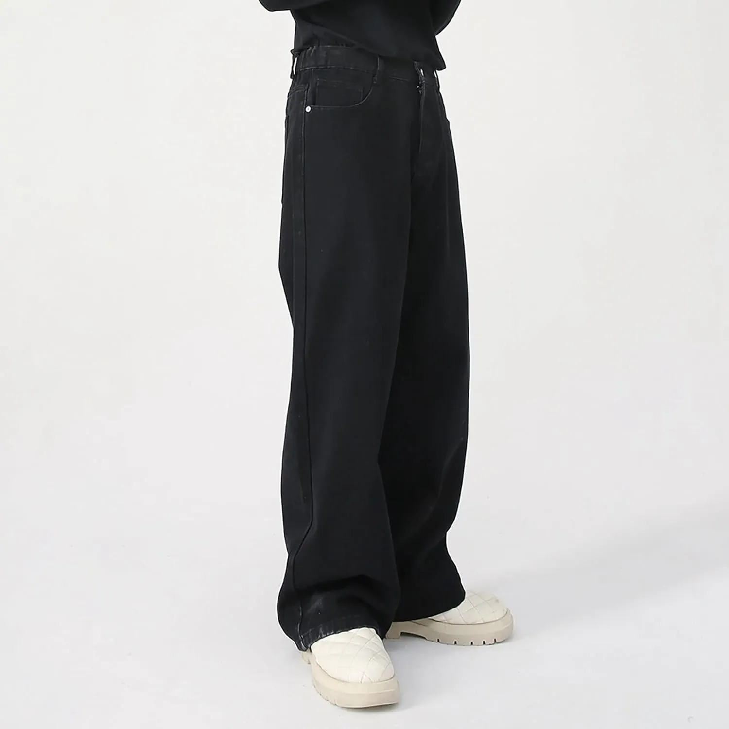 Men's Elastic Waist Relaxed Fit Jeans Straight Leg Stretch Comfort Denim Jeans for Men Tie