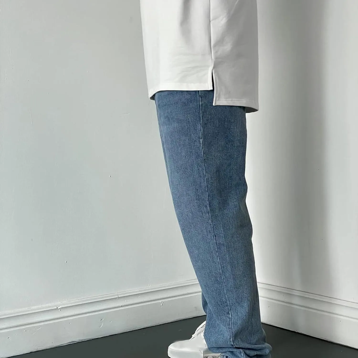 Men's High Waist Loose Jeans Stretch Baggy Straight Leg Denim Utility Work Pants Relaxed Fit Slacks Wide Leg Trousers