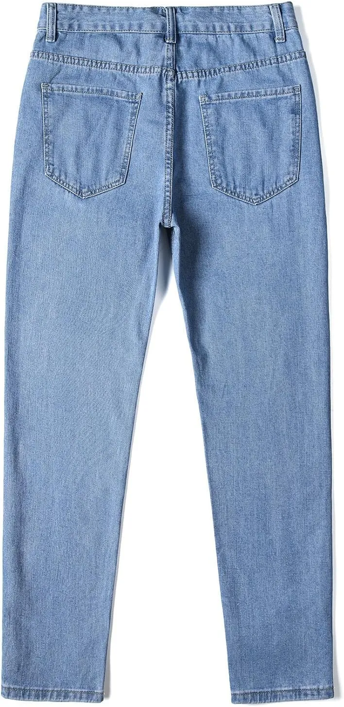 Men's High Waist Loose Jeans Stretch Baggy Straight Leg Denim Utility Work Pants Relaxed Fit Slacks Wide Leg Trousers