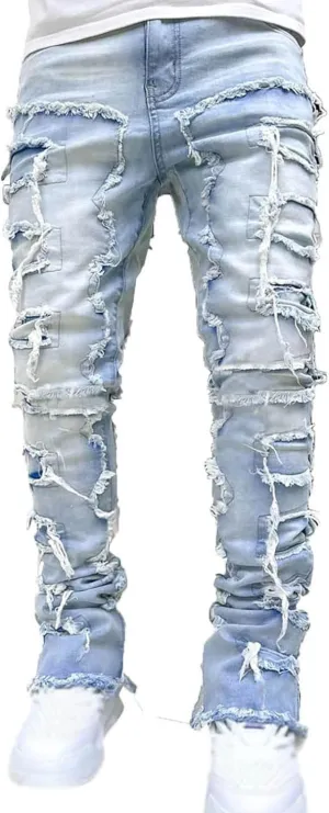 Mens Jeans Straight Fit Men's Slim Fit Stretch Jeans Ripped Skinny Jeans for Men, Distressed Straight Leg Fashion