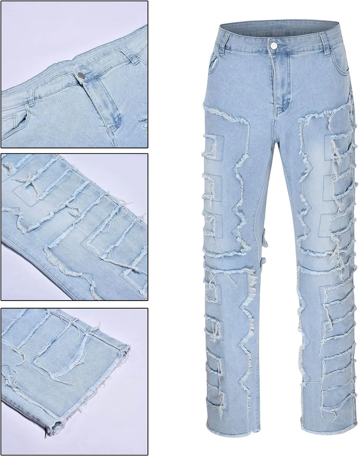Mens Jeans Straight Fit Men's Slim Fit Stretch Jeans Ripped Skinny Jeans for Men, Distressed Straight Leg Fashion