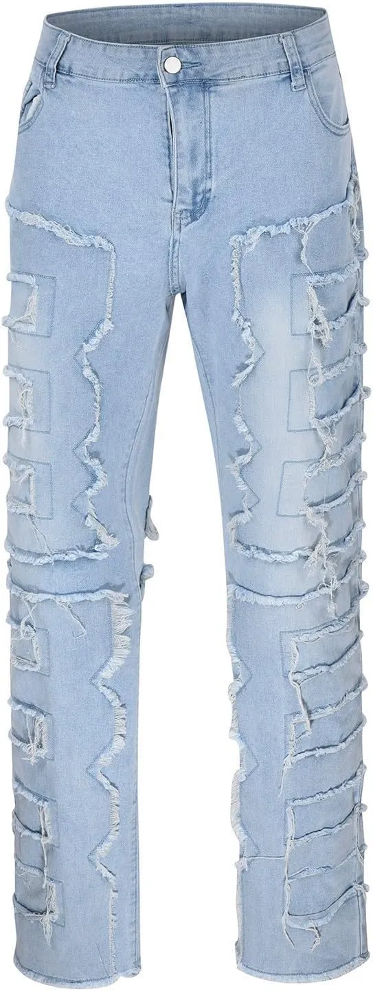 Mens Jeans Straight Fit Men's Slim Fit Stretch Jeans Ripped Skinny Jeans for Men, Distressed Straight Leg Fashion