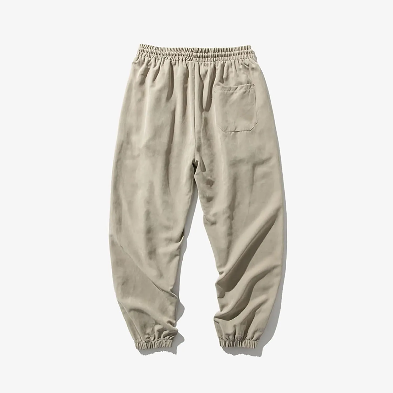 Mens Linen Tapered Pants Drawstring Elastic Waist Lightweight Casual Summer Beach Pants Classic Plain Trousers