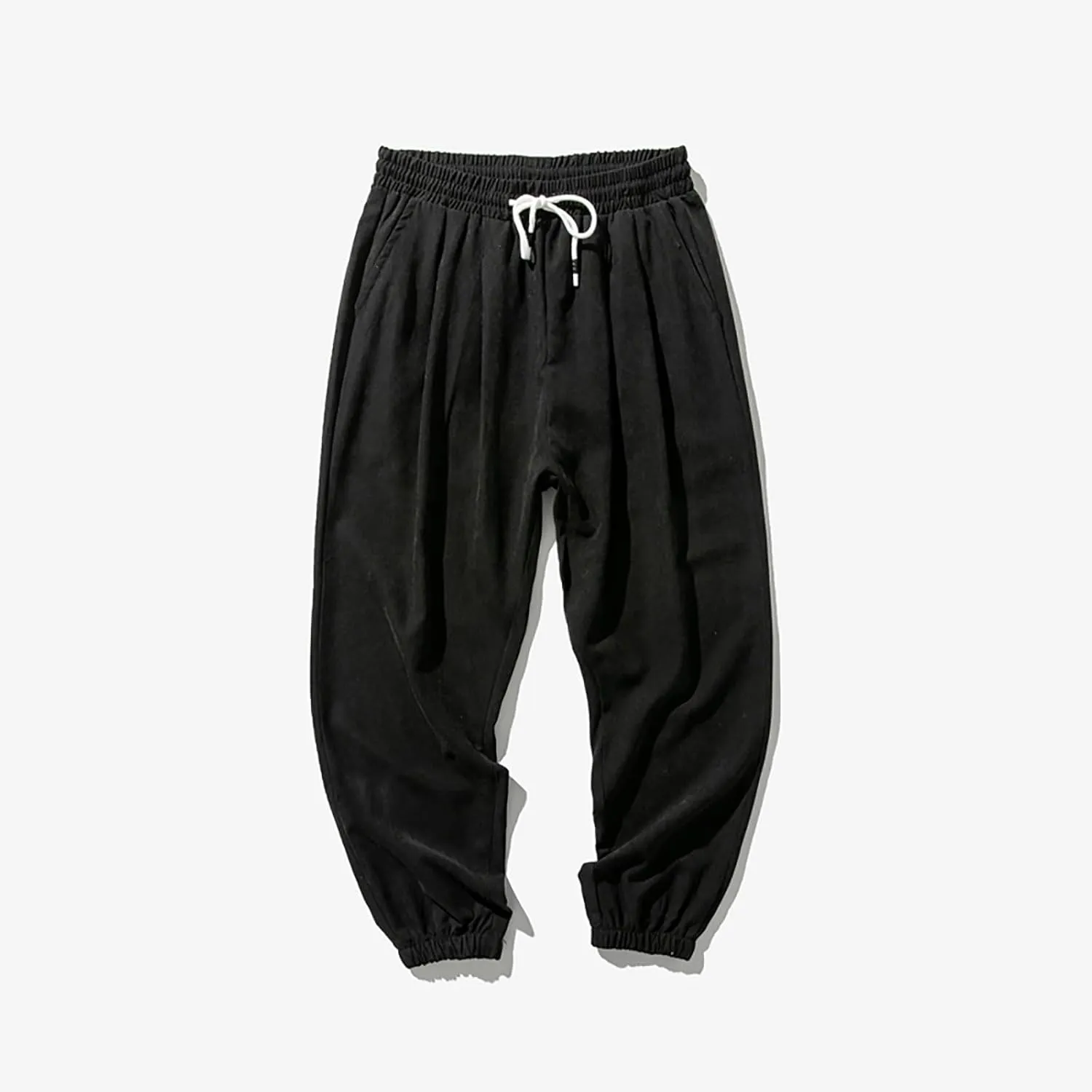 Mens Linen Tapered Pants Drawstring Elastic Waist Lightweight Casual Summer Beach Pants Classic Plain Trousers