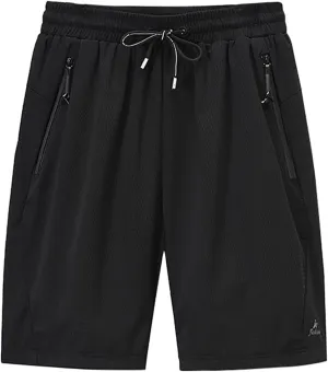 Men's Mesh Quick Dry Athletic Shorts with Zipper Pocket Elastic Waist Drawstring Breathable Gym Running Shorts