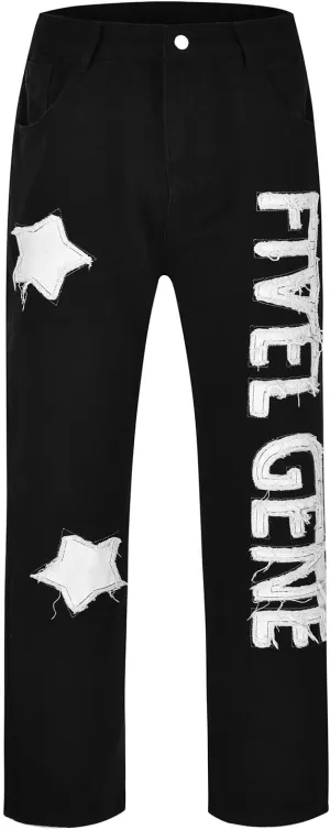 Men's Regular Fit Baggy Hip Hop Star Pants Denim Loose Goth Fashion Streetwear Jeans for Man Mend Jeans Straight Fit