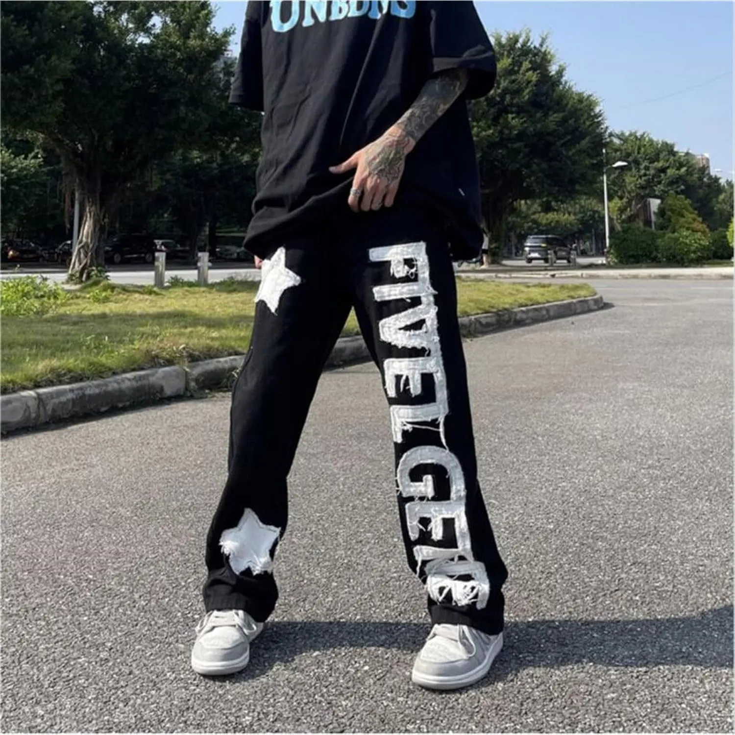 Men's Regular Fit Baggy Hip Hop Star Pants Denim Loose Goth Fashion Streetwear Jeans for Man Mend Jeans Straight Fit