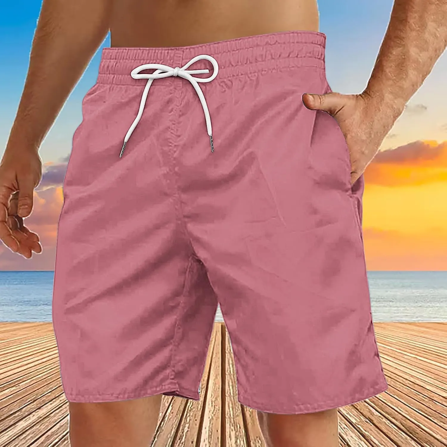 Men's Summer Beach Shorts Lightweight Elastic Waist Drawstring Casual Shorts with Pockets 5'' Twill Chino Golf Shorts