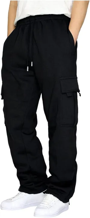 Mens Sweatpants with Pockets Big and Tall Heavyweight Cargo Fleece Sweatpants Stretch Elastic Waist Jogger Baggy Sports