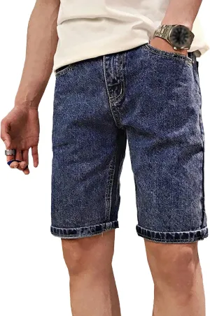 Men's Vintage Straight Jean Shorts Washed Short Pants with Pockets Casual Loose Denim Shorts Grey