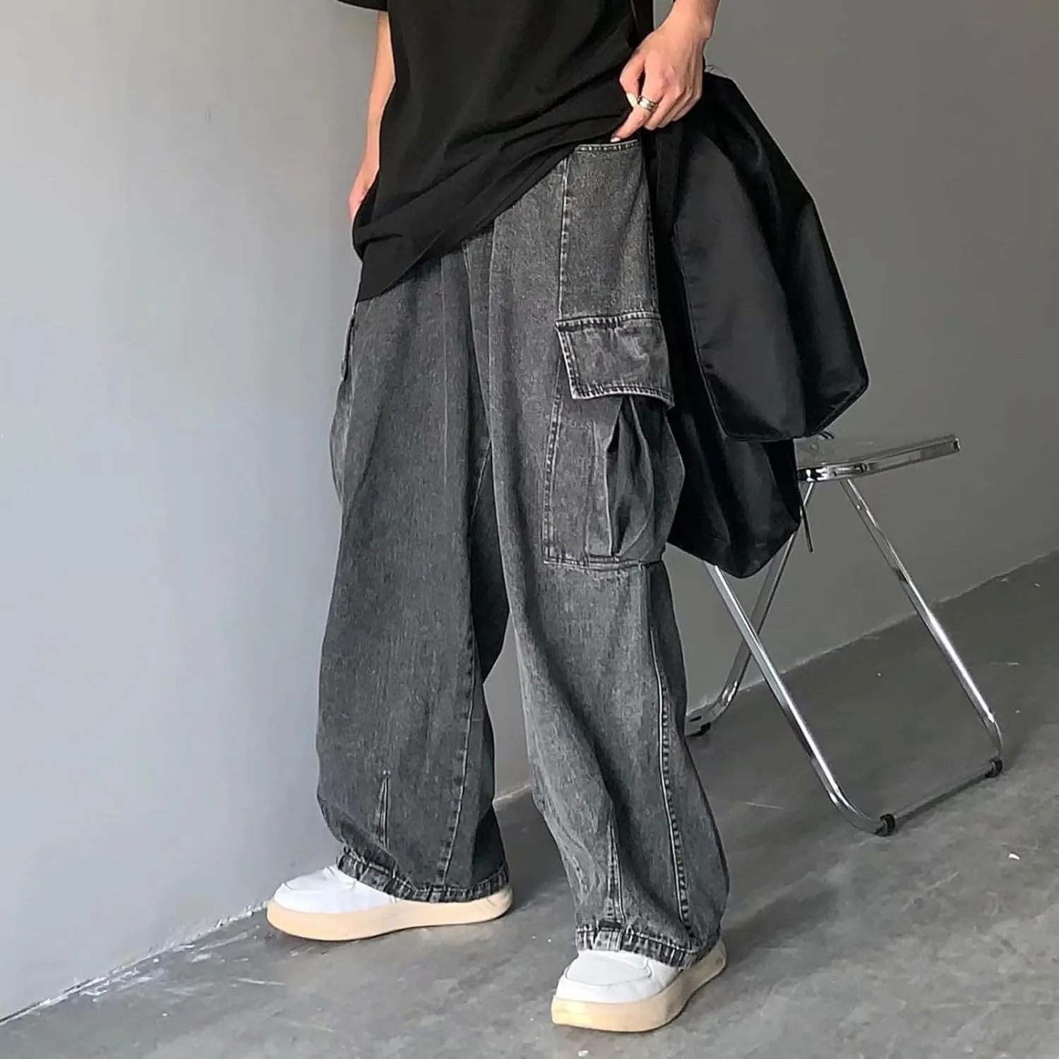 Mens Y2k Jeans Star High Waisted Hip Hop Y2K Streetwear Jeans Loose Baggy Embroidery Aesthetic Harajuku Denim Pants Trousers