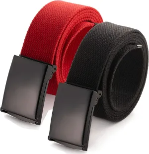 Mile High Life Cut To Fit Canvas Web Belt Size Up to 52" with Flip-Top Solid Black Military Buckle