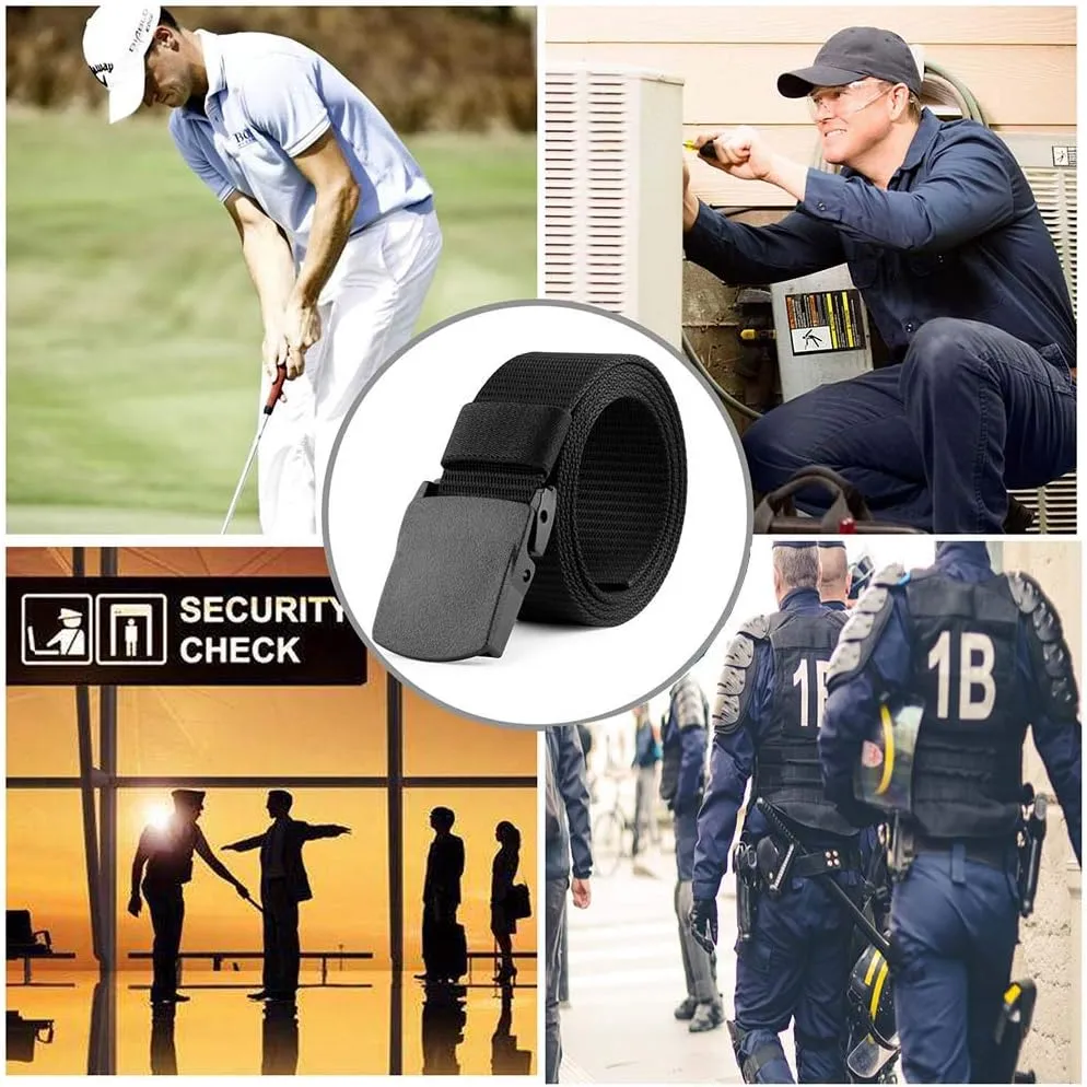 Military Tactical Webbing Non-Metal Belt - Airport Friendly Mens Womens Nylon Belts Plastic Buckle Holster Mate