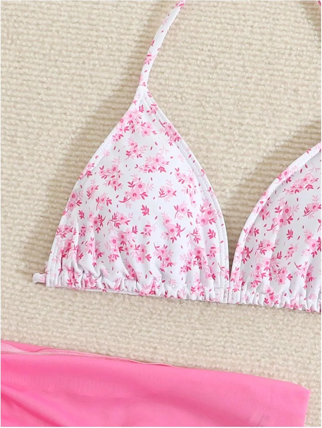 Milumia Girl's 3 Piece Bikni Set Ditsy Floral Halter Swimsuit with Cover Up Skirts