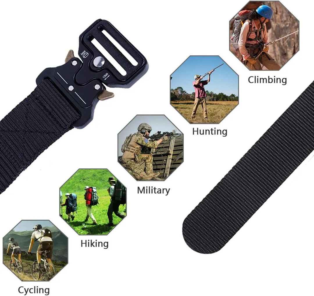 MOZETO Tactical Belts for Men Military Style Work Hiking Riggers Web Gun Belt with Heavy Duty Quick Release Metal Buckle