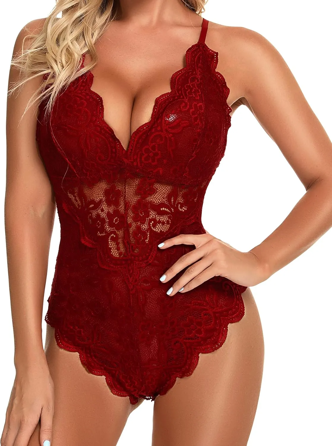 Namifin Sexy Lingerie for Women Lace Teddy Lingerie Snap Crotch Bodysuit