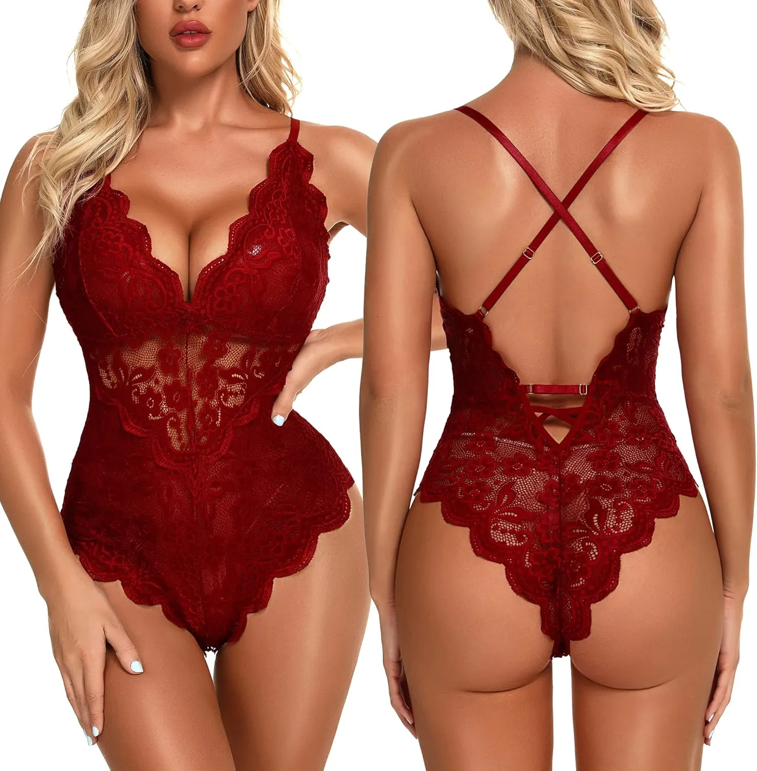 Namifin Sexy Lingerie for Women Lace Teddy Lingerie Snap Crotch Bodysuit