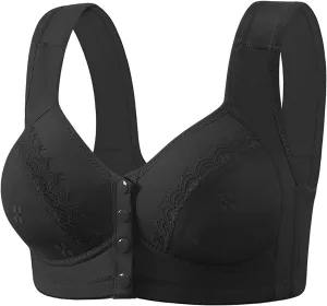 New Front Buckle Without Ring Button Vest Type Middle and Elderly Underwear Lace Large Women Bras